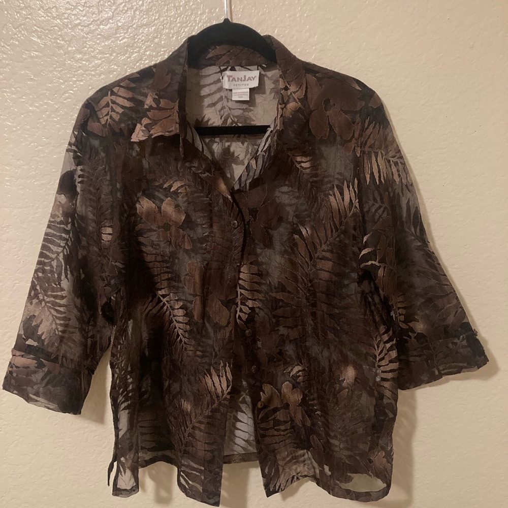 TanJay Women's Floral Sheer Blouse - Brown